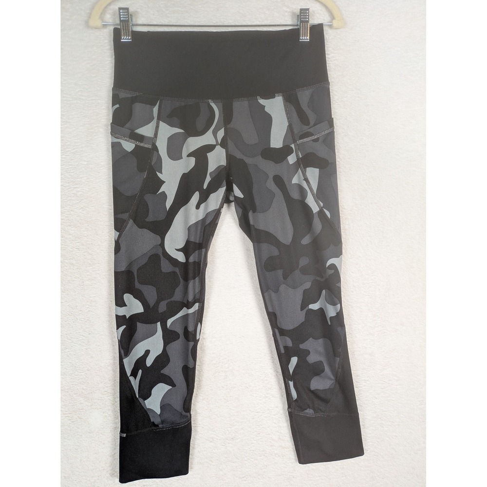 Athleta Leggings Women's S Grey Camo High Rise Cropped Pockets Zippered Pocket